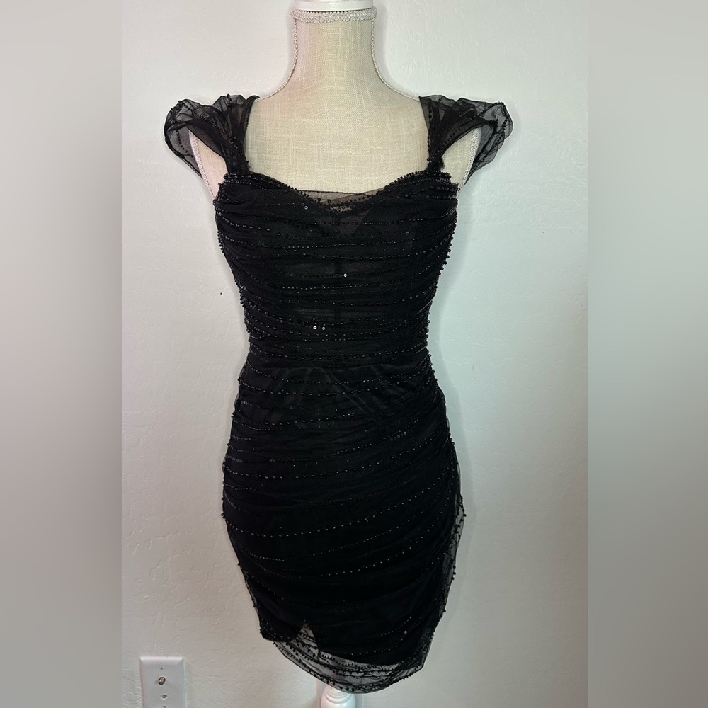 Gianni Bini Elegant Black Textured Mini Dress